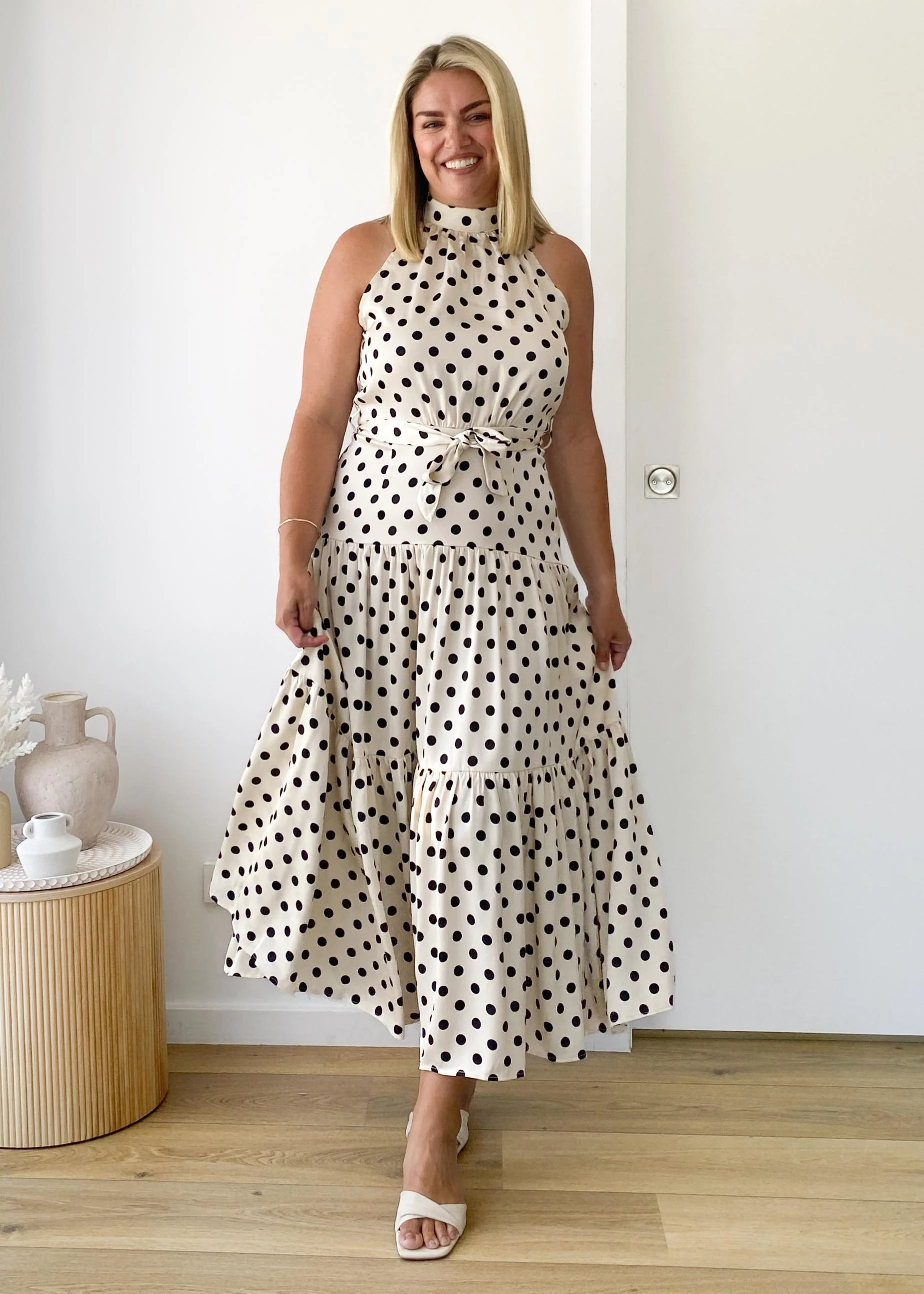 Katrina Halter Maxi Dress - Cream Polka - Image 6