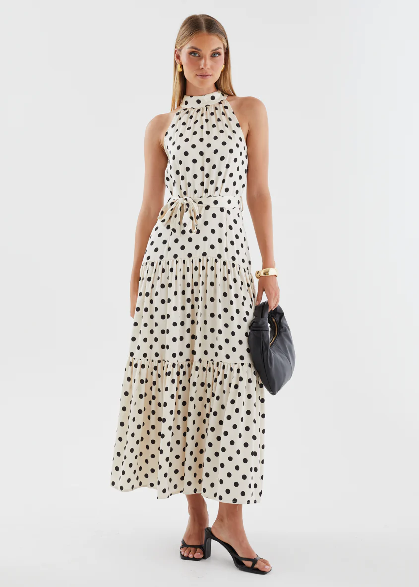 Katrina Halter Maxi Dress - Cream Polka - Image 7
