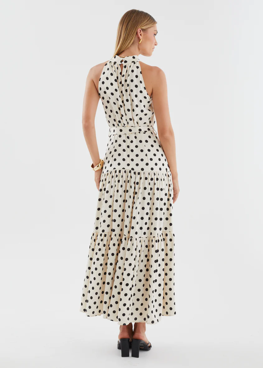 Katrina Halter Maxi Dress - Cream Polka - Image 9
