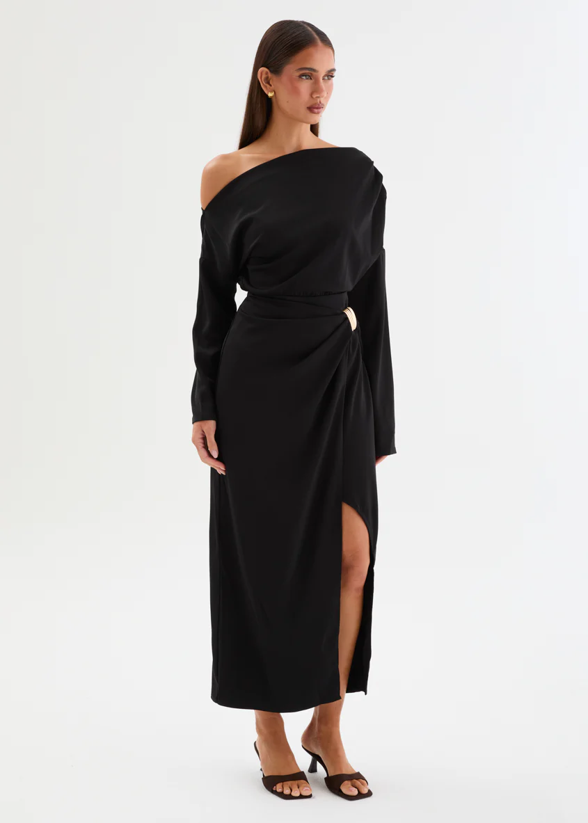 Katrinna Drop Shoulder Midi Dress - Black - Image 5