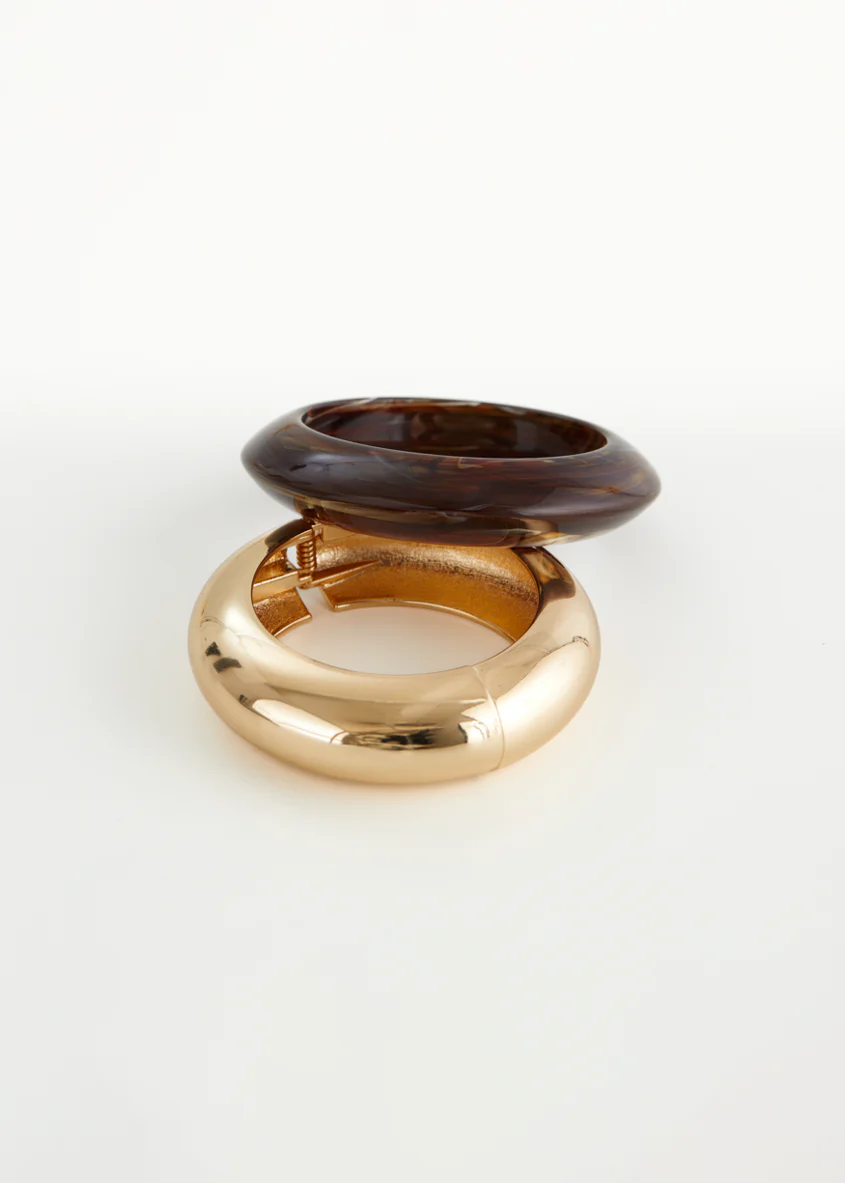Kazela Bangle Set - Gold / Brown Resin