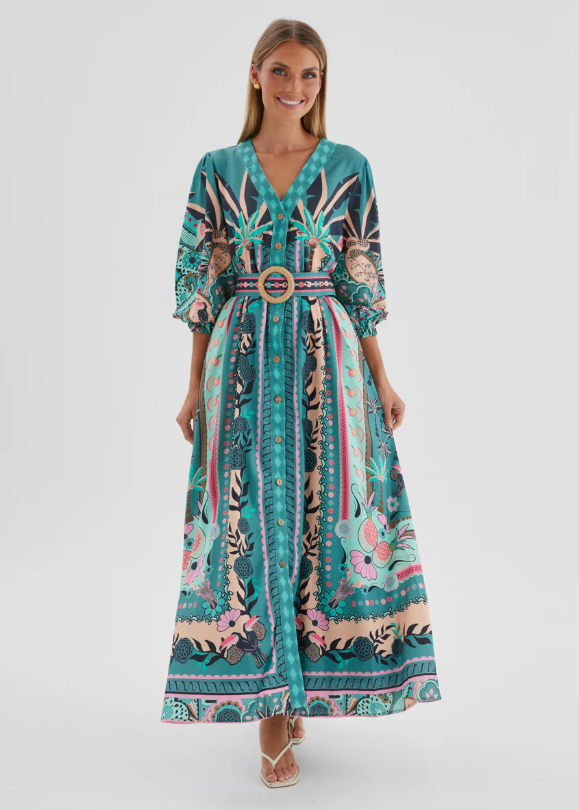 Keliana Maxi Dress - Rio Teal Palm