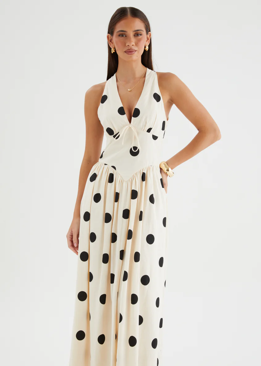 Kelsy Halter Maxi Dress - Beige Polka - Image 3