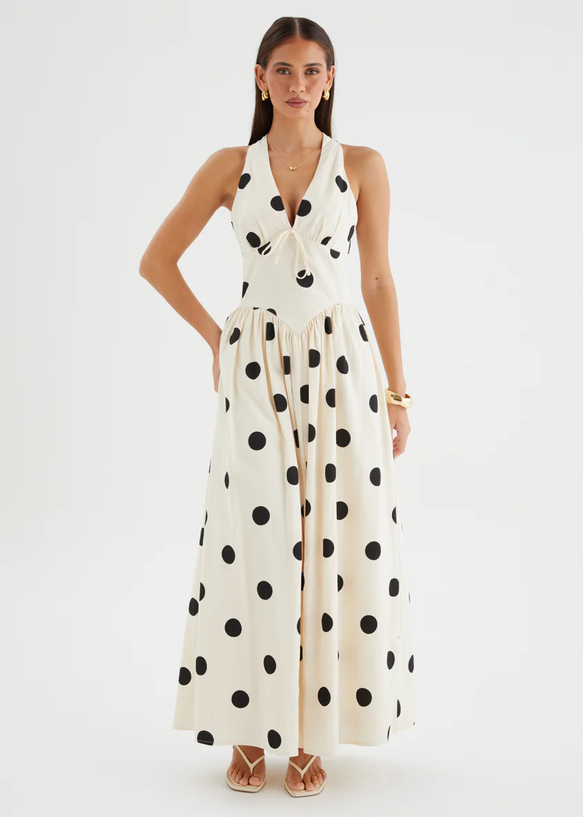 Kelsy Halter Maxi Dress - Beige Polka - Image 6