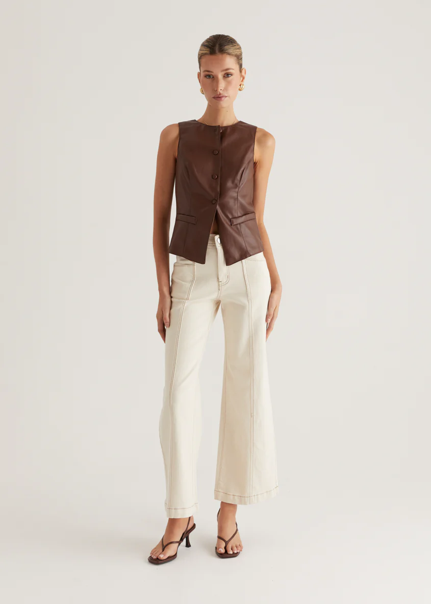 Kensington PU Vest - Brown - Image 3
