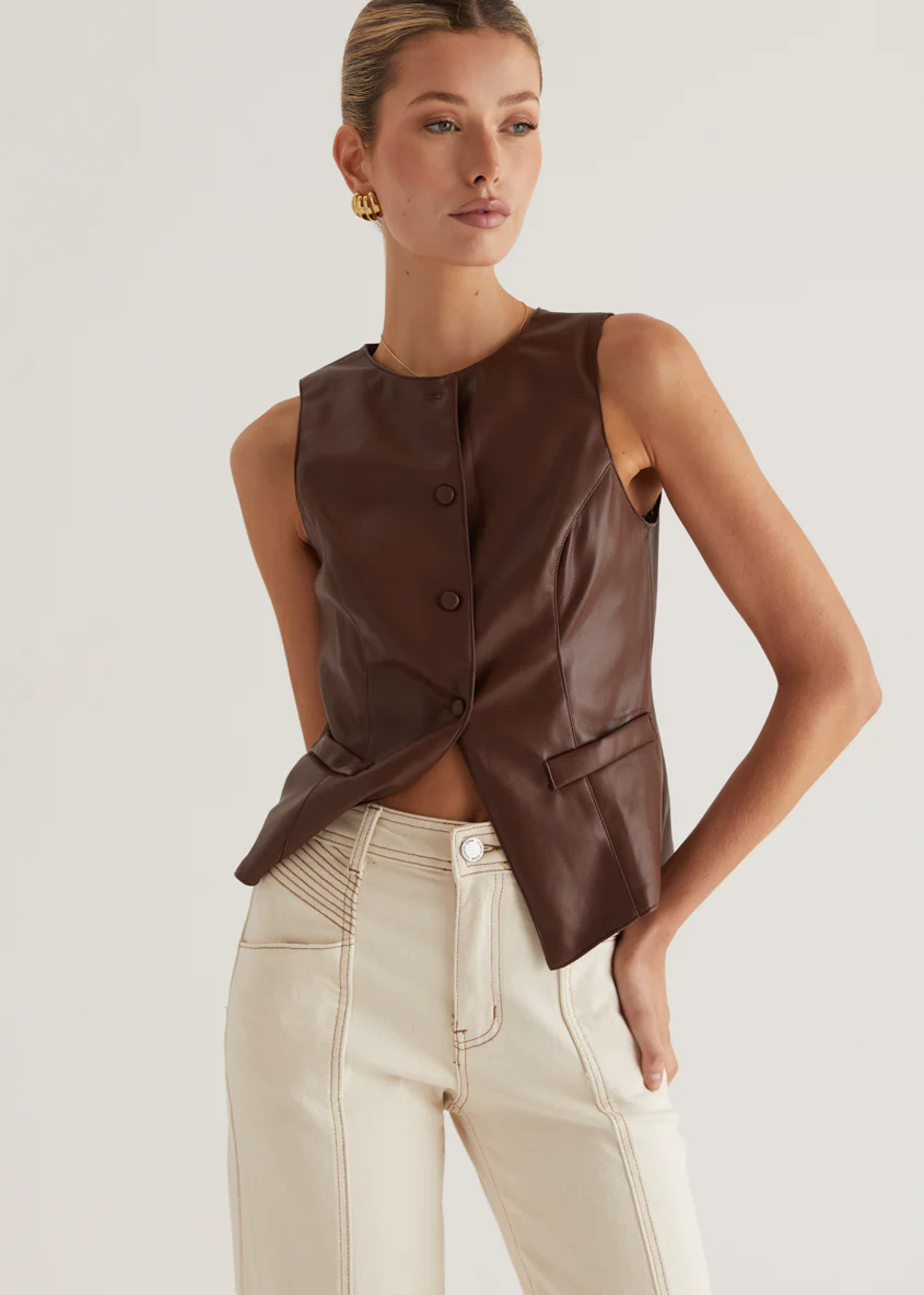 Kensington PU Vest - Brown - Image 4