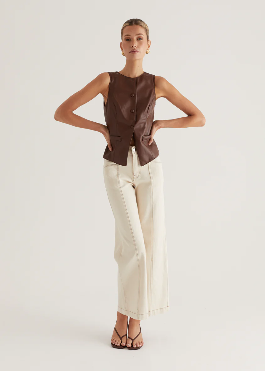 Kensington PU Vest - Brown - Image 5