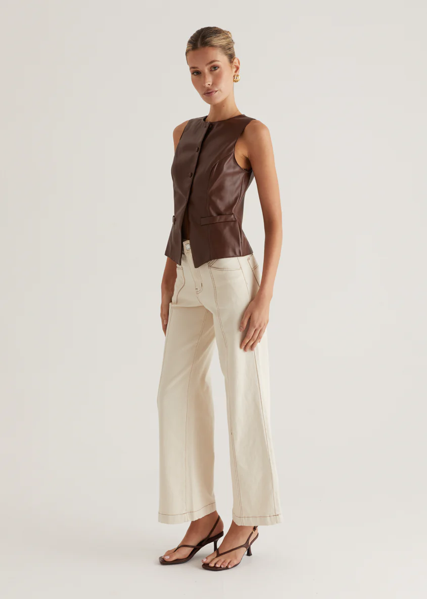 Kensington PU Vest - Brown - Image 7