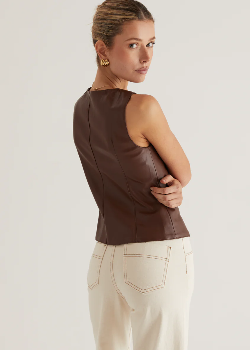 Kensington PU Vest - Brown - Image 9