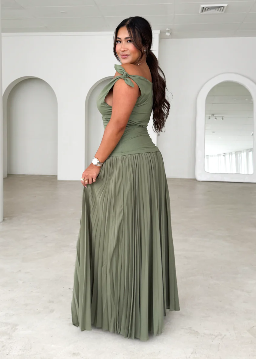 Keyla One Shoulder Maxi Dress - Khaki - Image 2