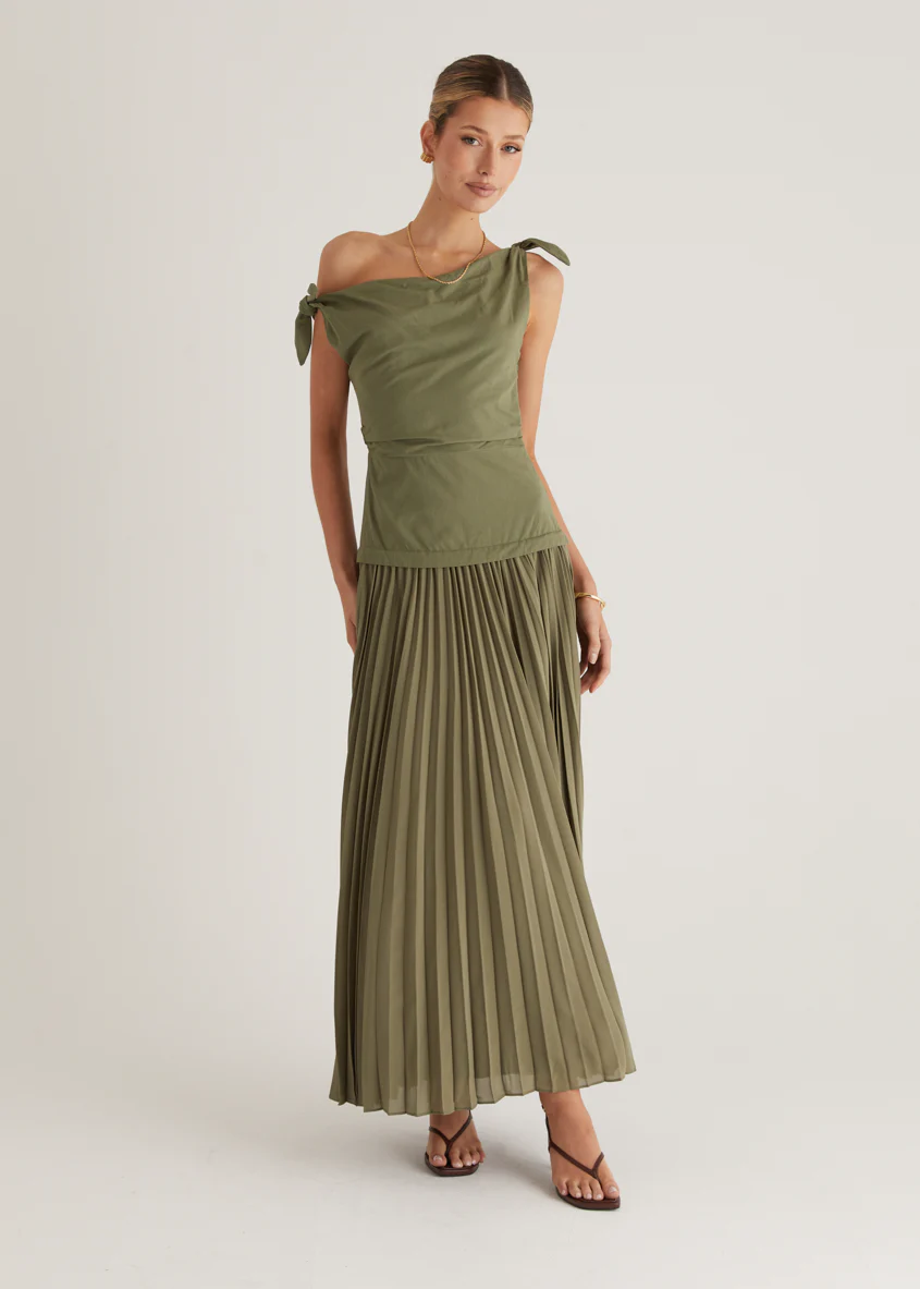 Keyla One Shoulder Maxi Dress - Khaki - Image 3