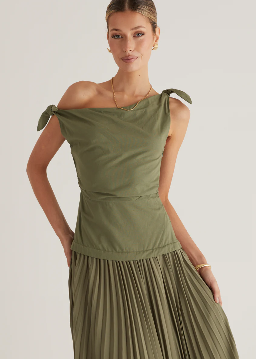 Keyla One Shoulder Maxi Dress - Khaki - Image 6