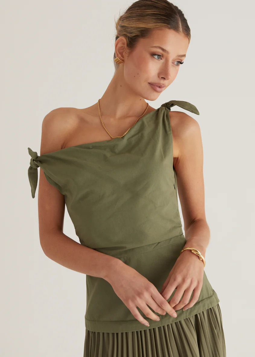 Keyla One Shoulder Maxi Dress - Khaki - Image 8