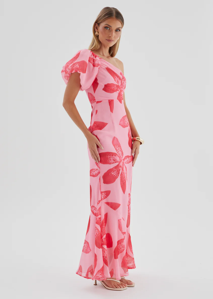Kiah One Shoulder Maxi Dress - Pink Flowers - Image 6