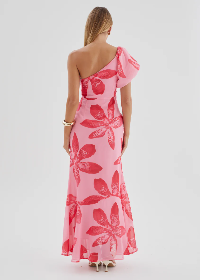 Kiah One Shoulder Maxi Dress - Pink Flowers - Image 7