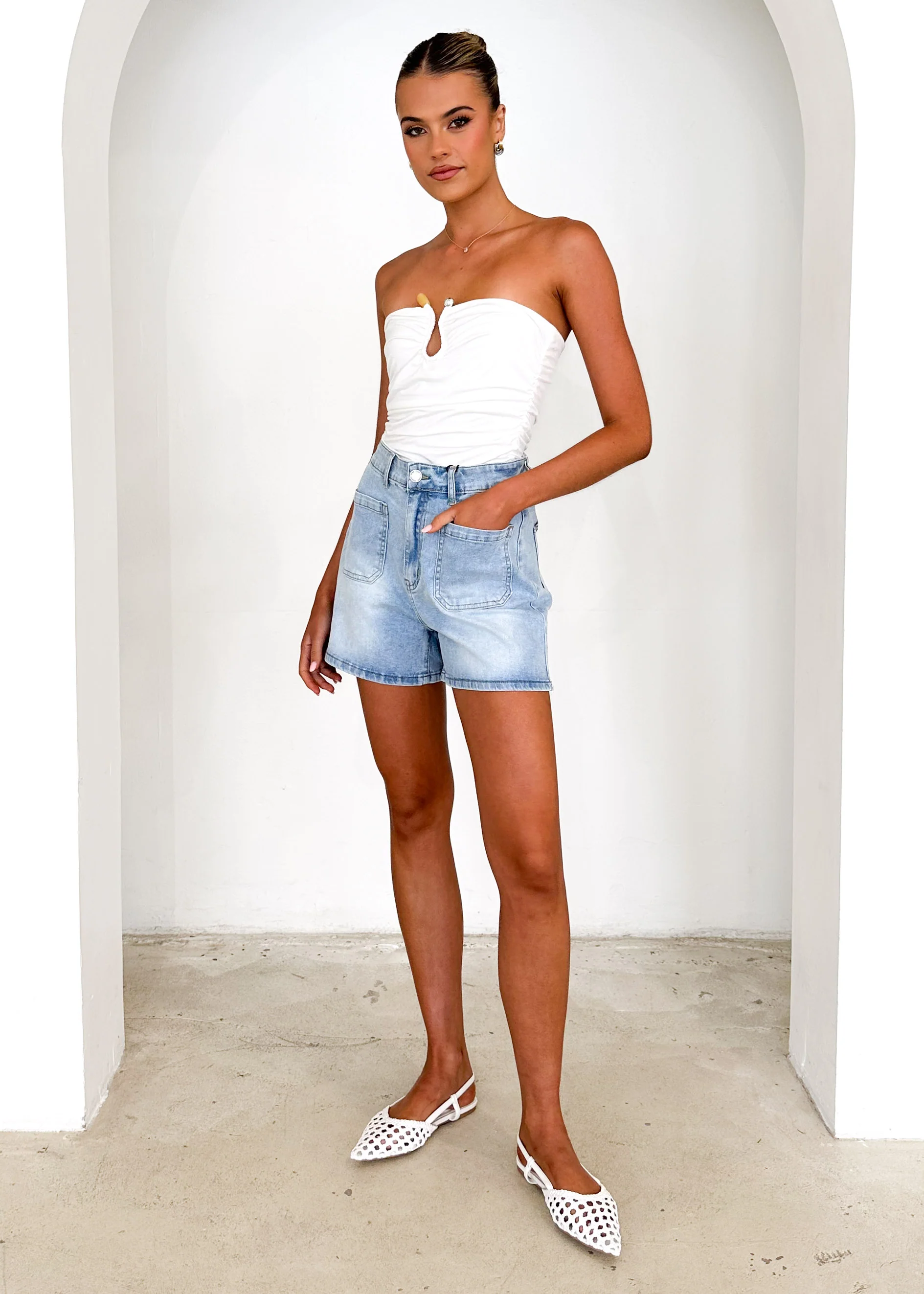 Kista Stretch Denim Shorts - Light Blue - Image 5