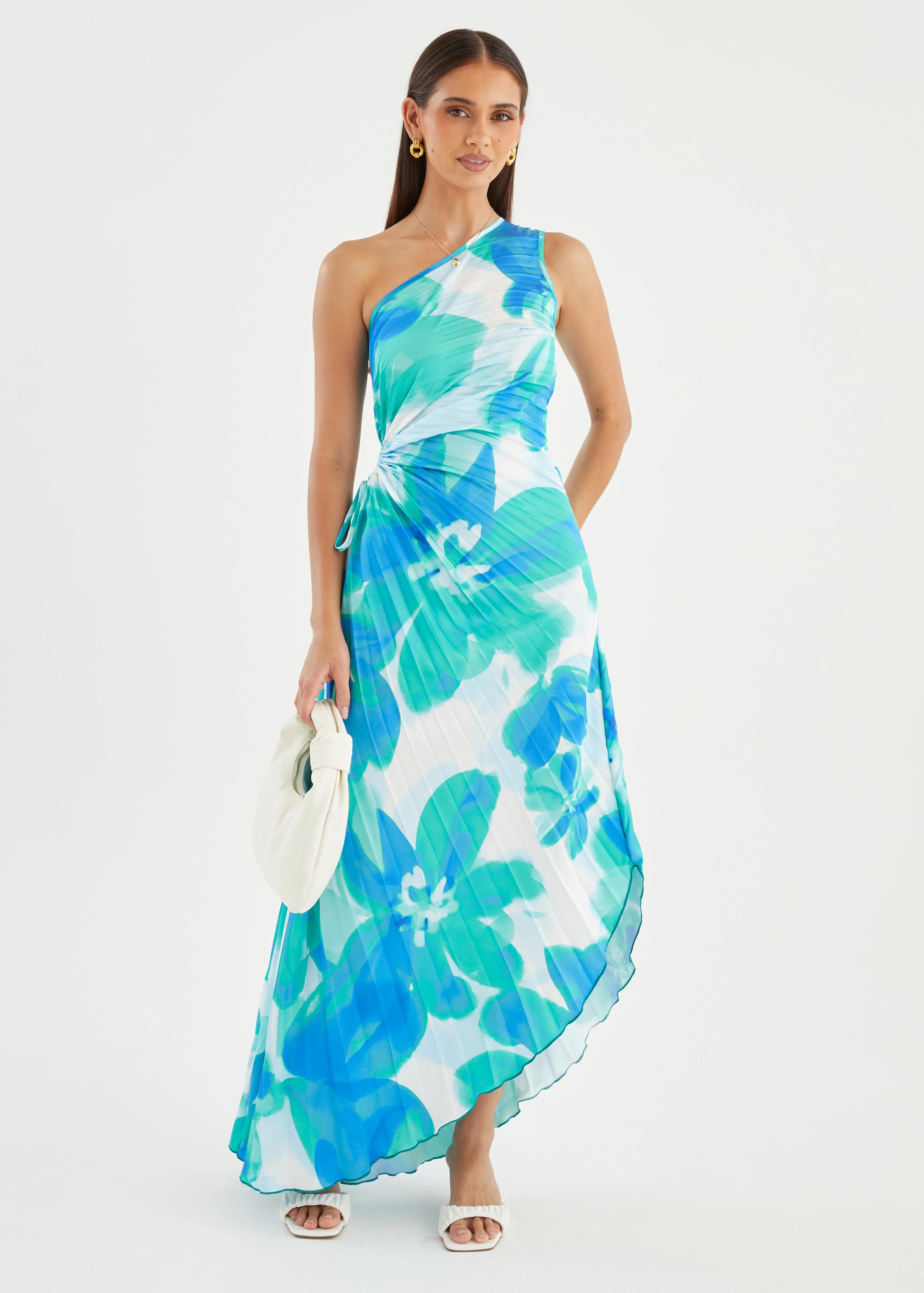 Kiyo One Shoulder Midi Dress - Aqua Petal - Image 2