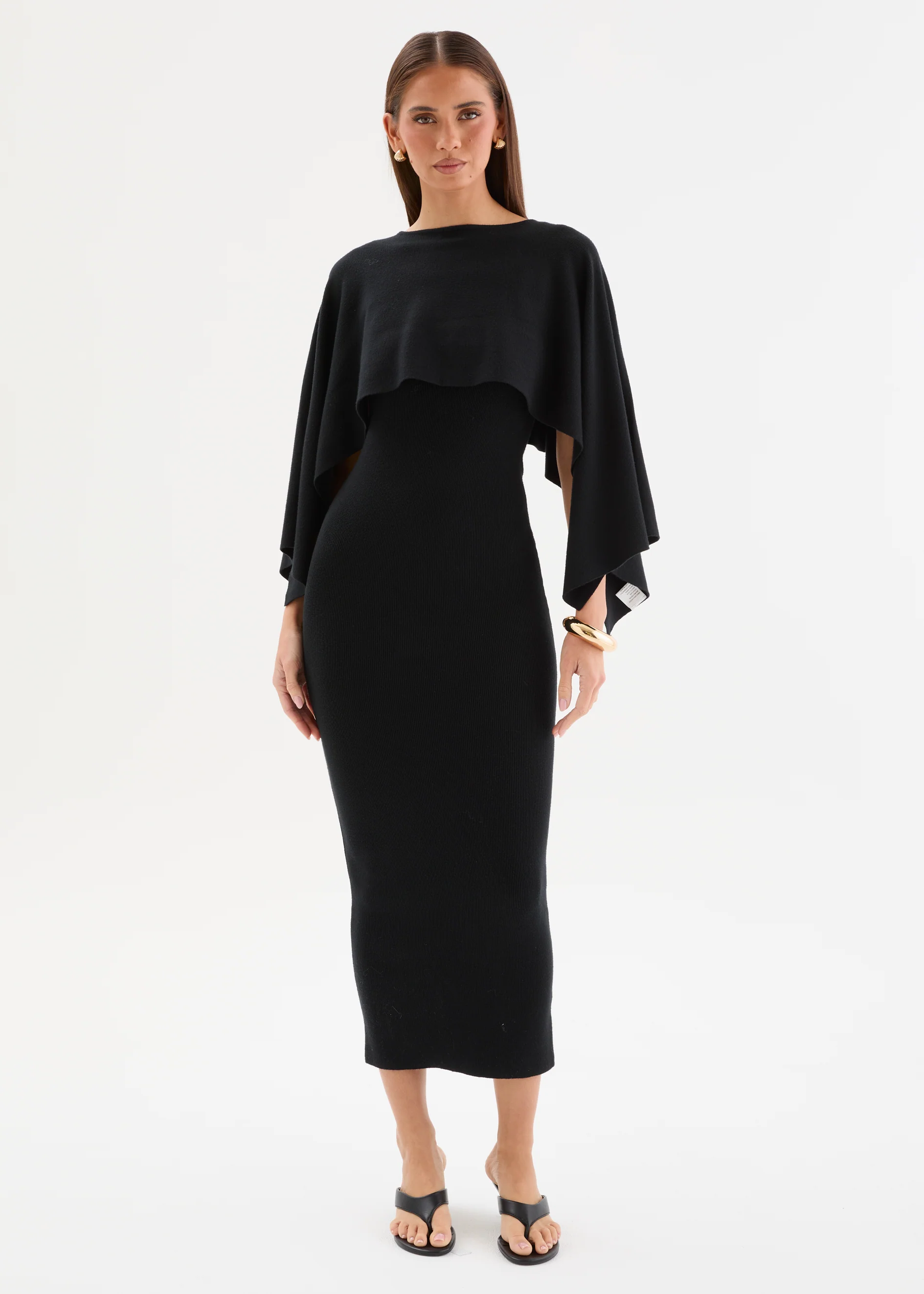 Kloudia Cape Knit Midi Dress - Black