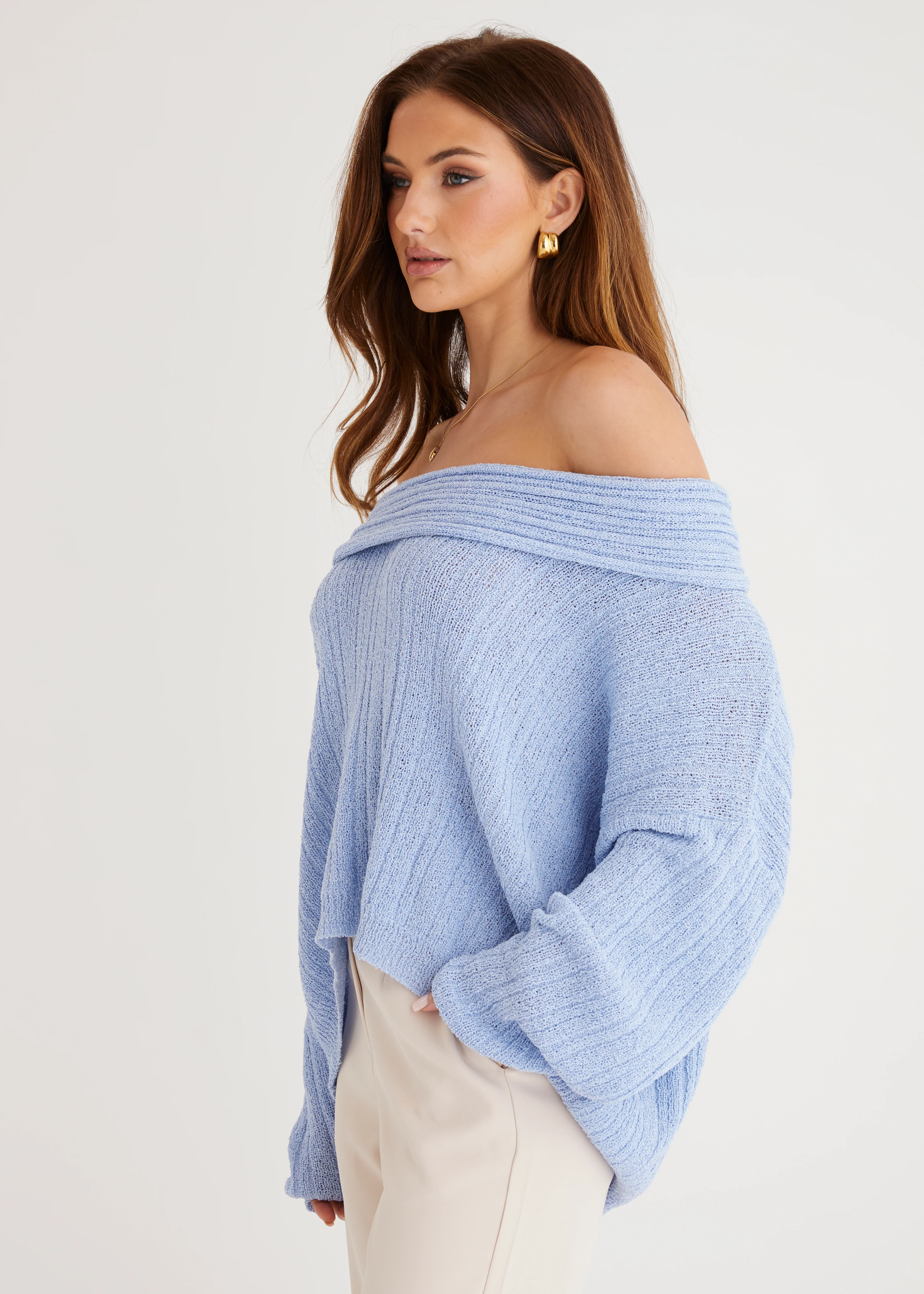 Knoxville Off Shoulder Sweater - Blue - Image 4