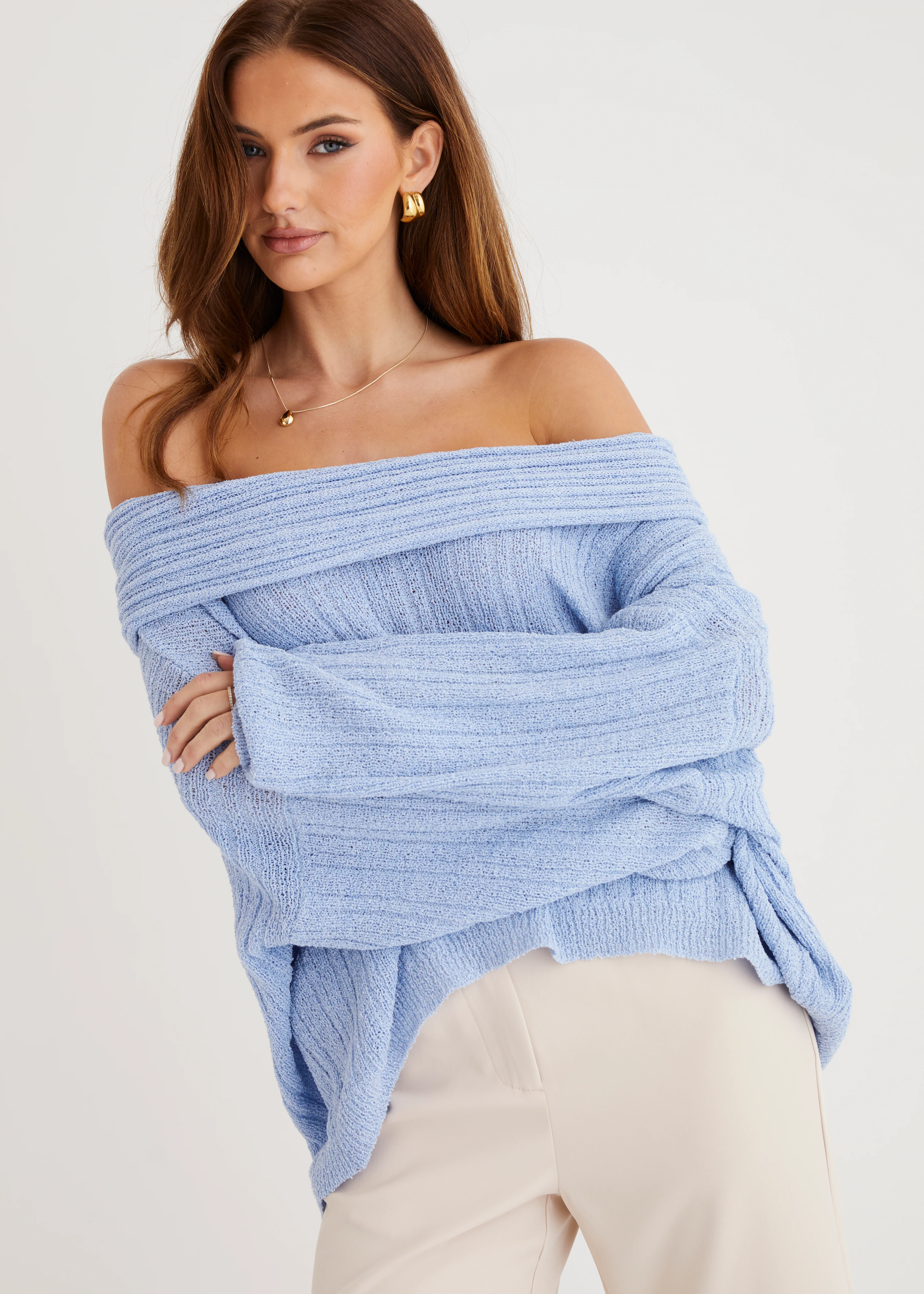 Knoxville Off Shoulder Sweater - Blue - Image 5