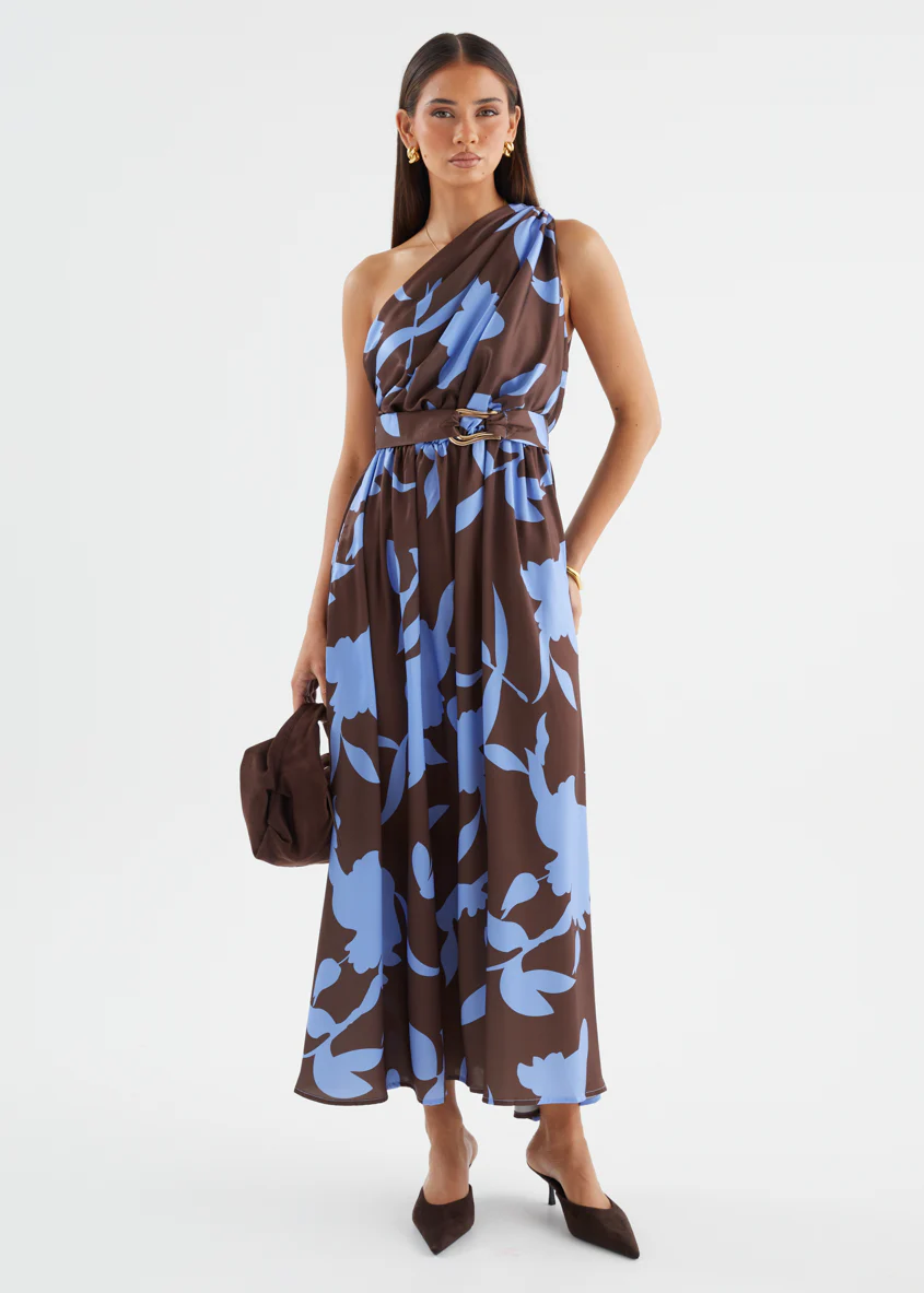 Korah One Shoulder Midi Dress - Blueberry Choc - Image 3
