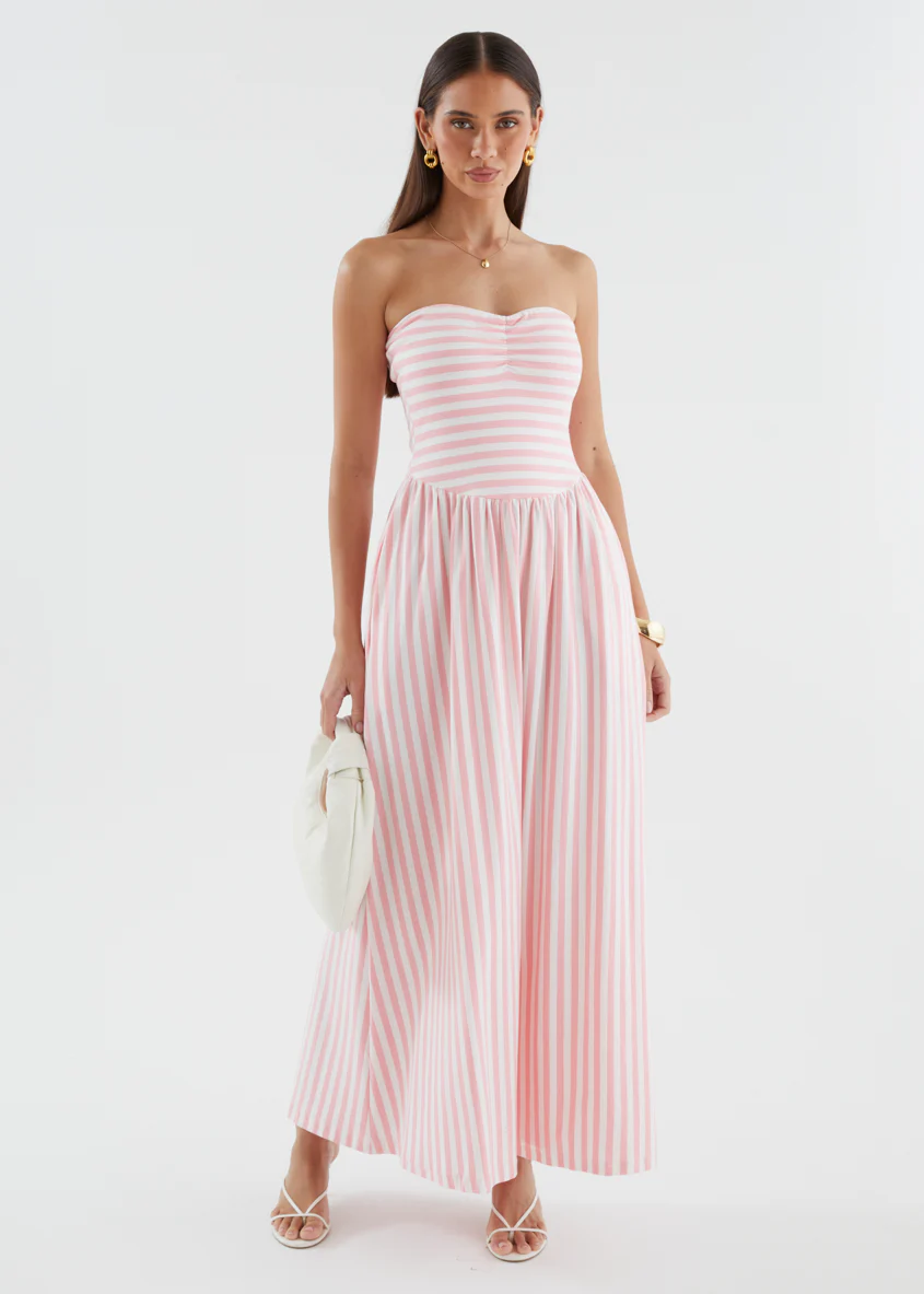 Kori Strapless Maxi Dress - Pink Stripe
