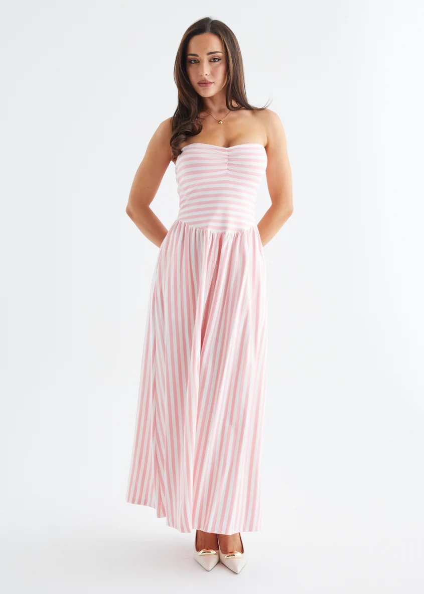 Kori Strapless Maxi Dress - Pink Stripe - Image 11