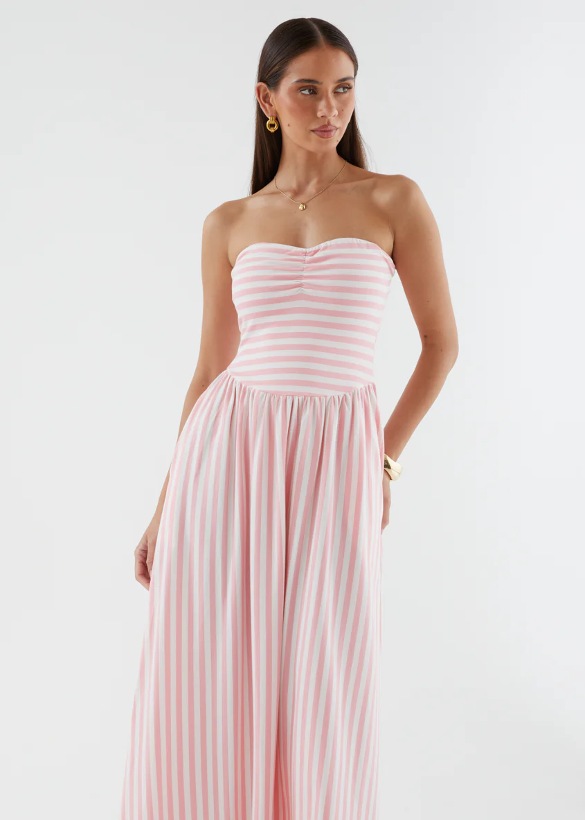Kori Strapless Maxi Dress - Pink Stripe - Image 3