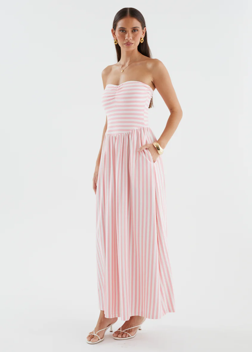 Kori Strapless Maxi Dress - Pink Stripe - Image 8