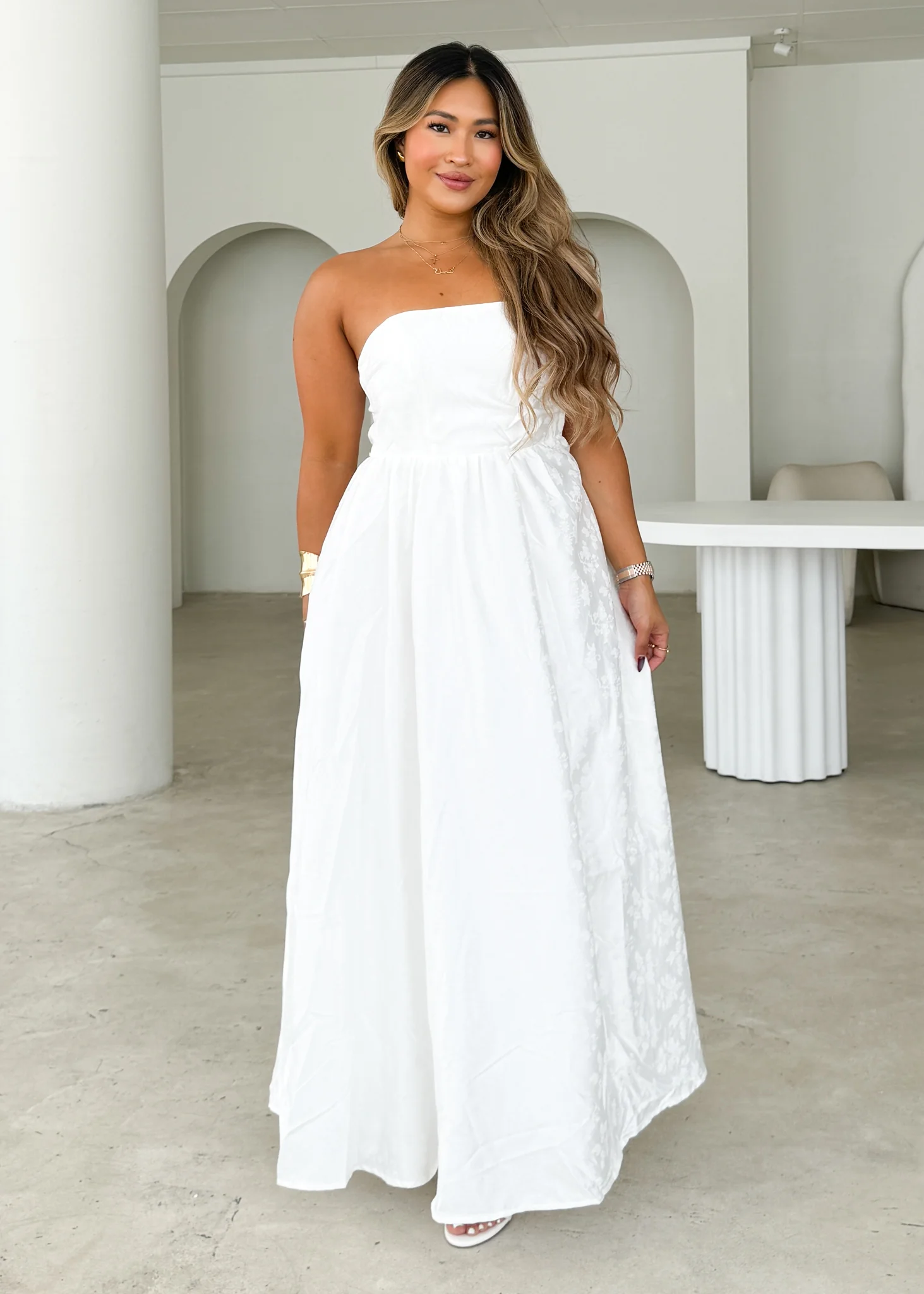 Laneway Strapless Maxi Dress - Off White - Image 3