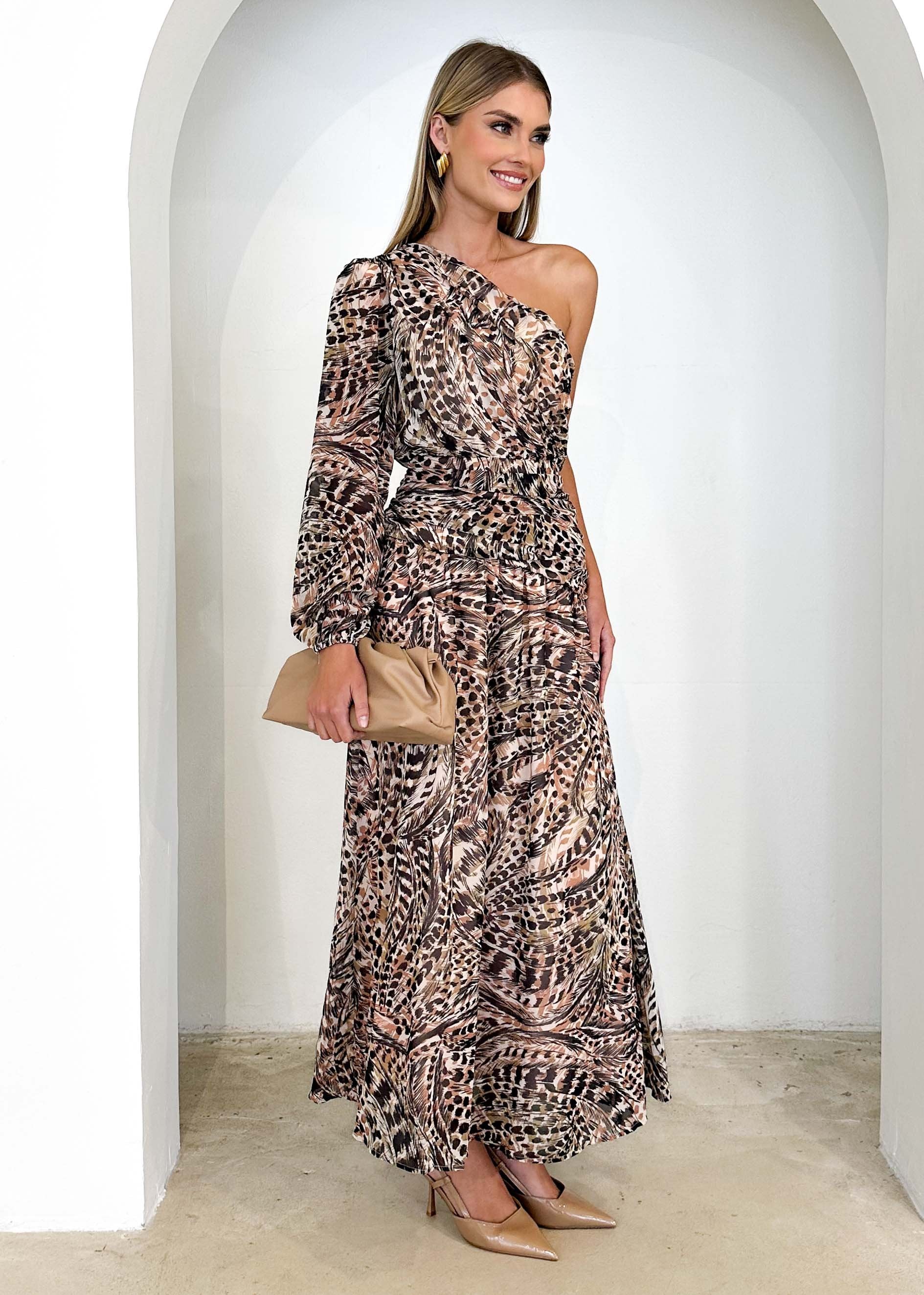 Lannora One Shoulder Maxi Dress - Peach Feather - Image 4
