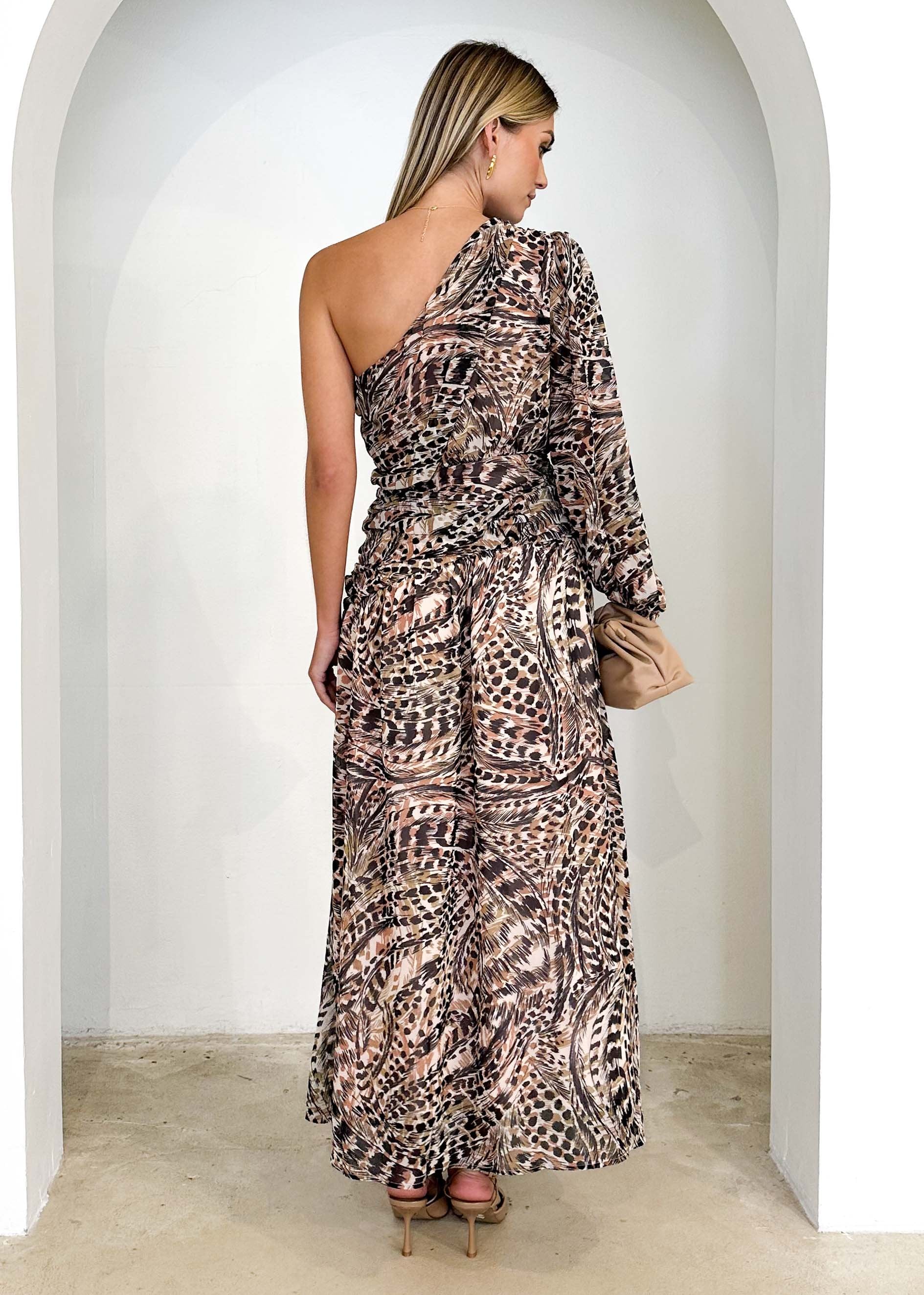 Lannora One Shoulder Maxi Dress - Peach Feather - Image 5