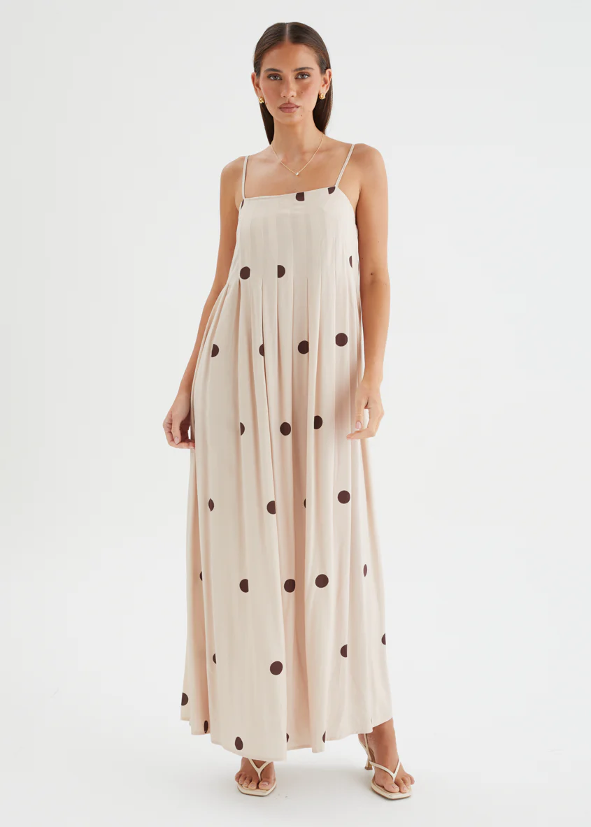 Laraine Maxi Dress - Beige Polka Dot