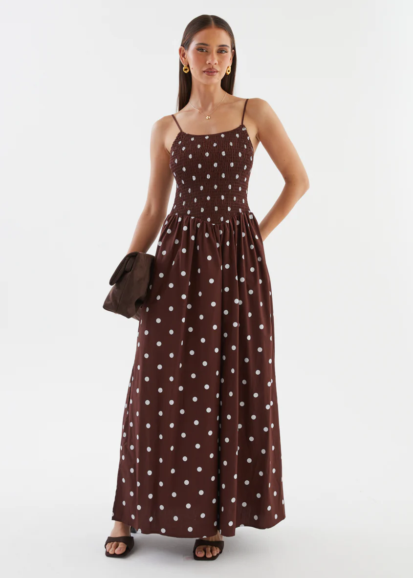 Larena Maxi Dress - Chocolate Polka - Image 3