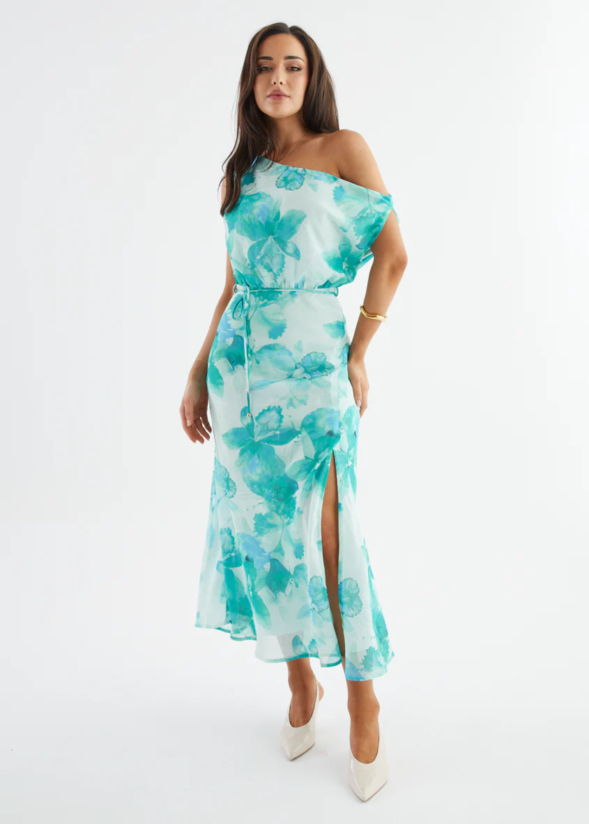 Larsa Drop Shoulder Maxi Dress - Turquoise Floral