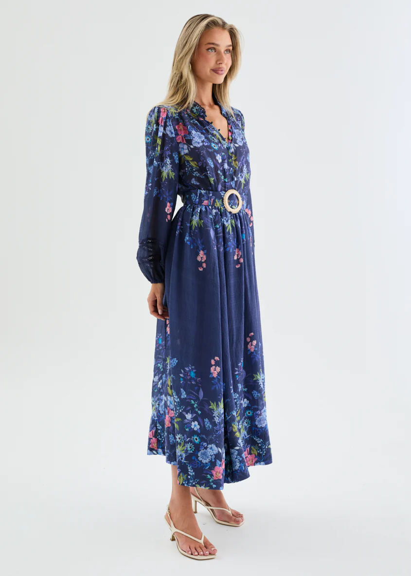 Latecia Midi Skirt with Belt - Lapis Floral - Image 7