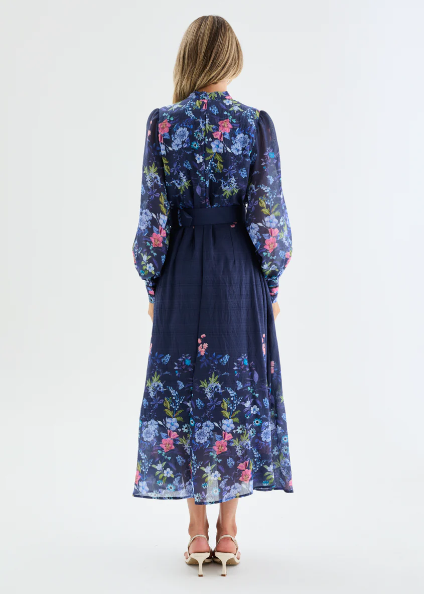 Latona Midi Dress with Belt - Lapis Floral - Image 6