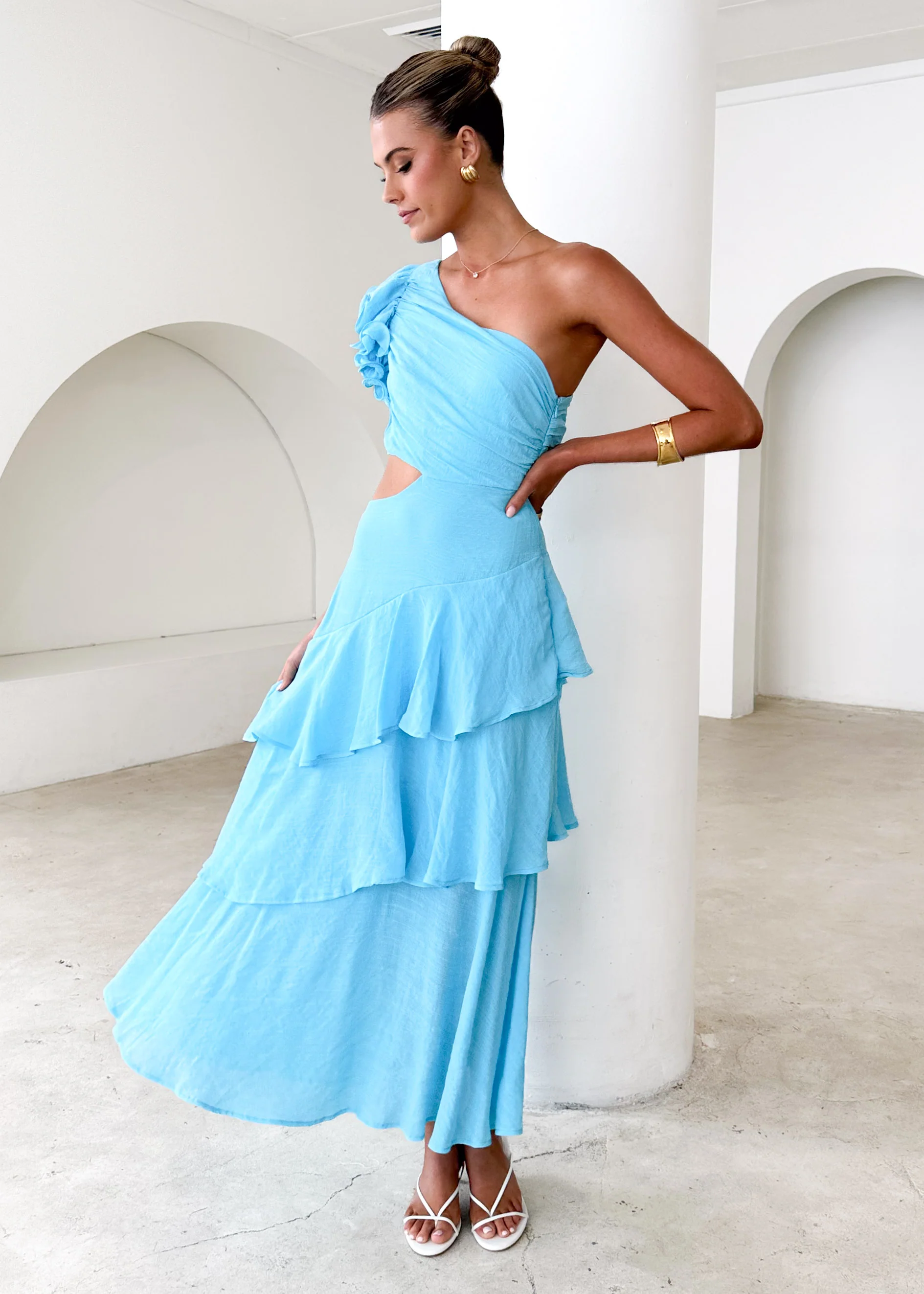 Lexi One Shoulder Maxi Dress - Blue - Image 2