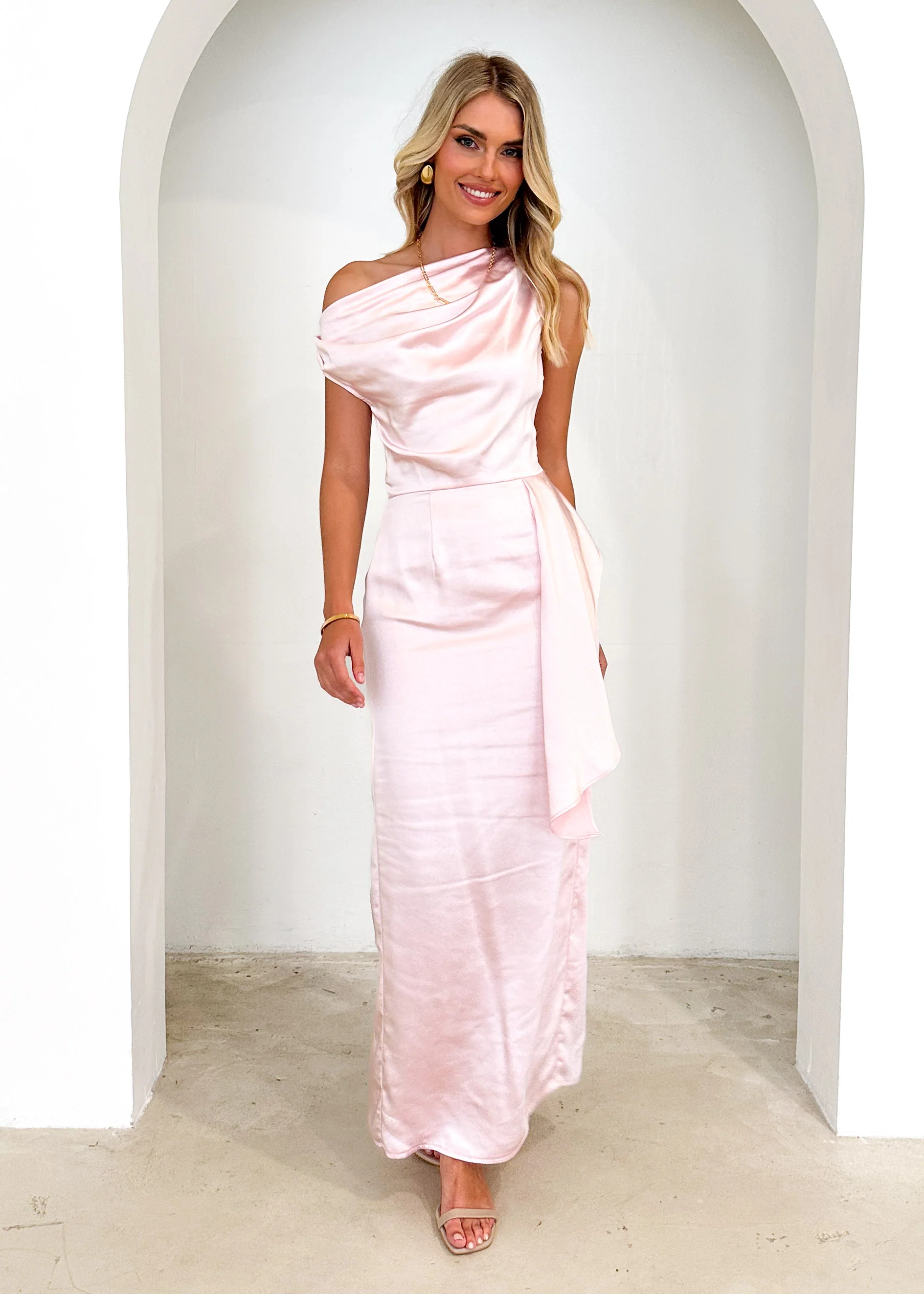 Lexrie One Shoulder Maxi Dress - Blush - Image 2