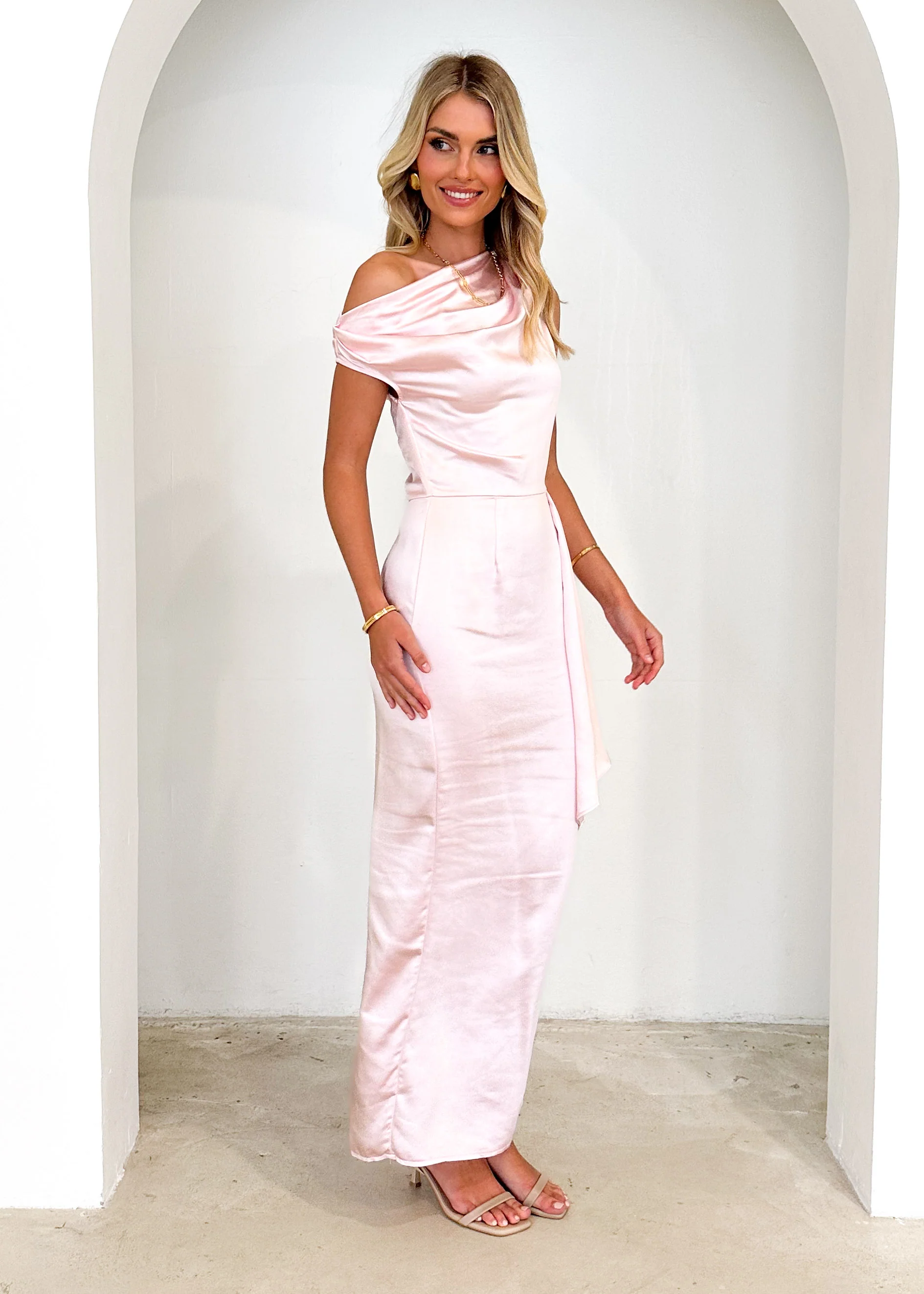 Lexrie One Shoulder Maxi Dress - Blush - Image 4