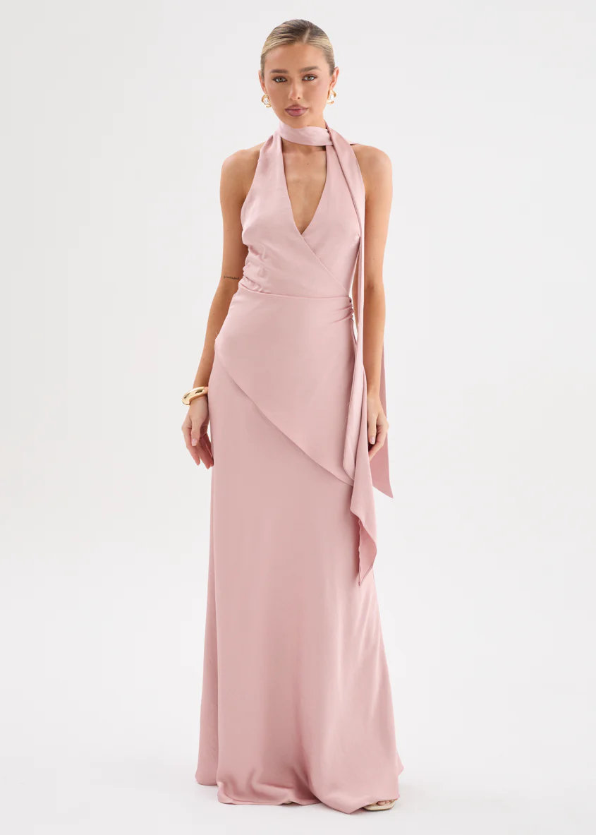 Liah Halter Maxi Dress with Scarf - Blush