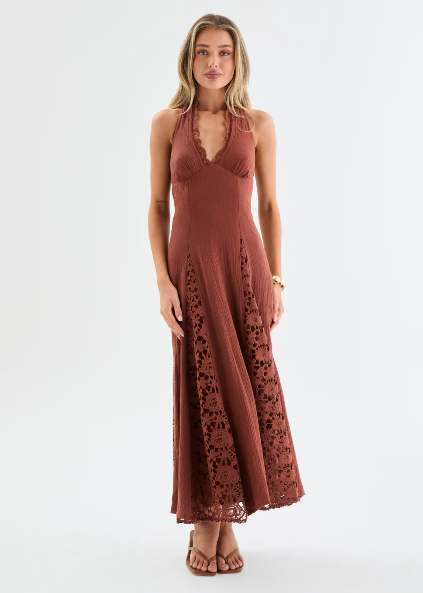 Lilian Lace Halter Midi Dress - Chocolate - Image 3