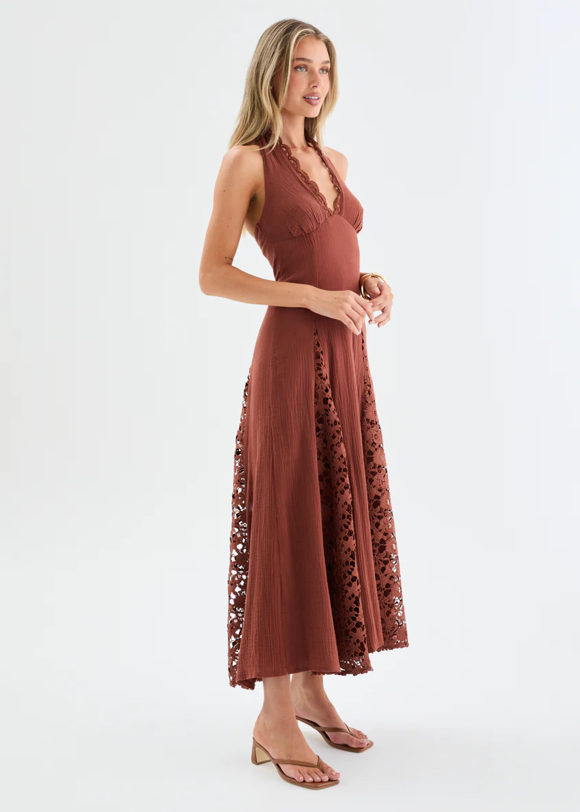 Lilian Lace Halter Midi Dress - Chocolate - Image 5
