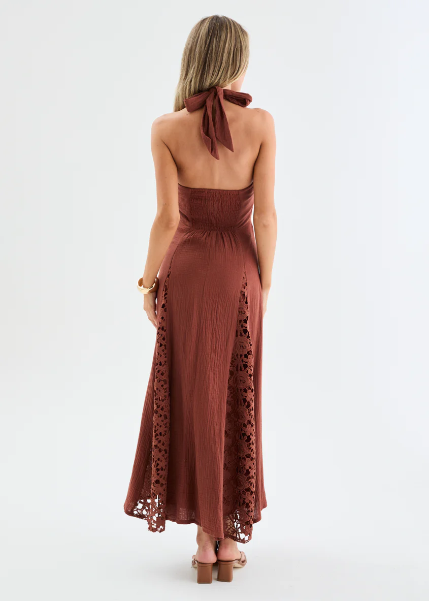 Lilian Lace Halter Midi Dress - Chocolate - Image 6