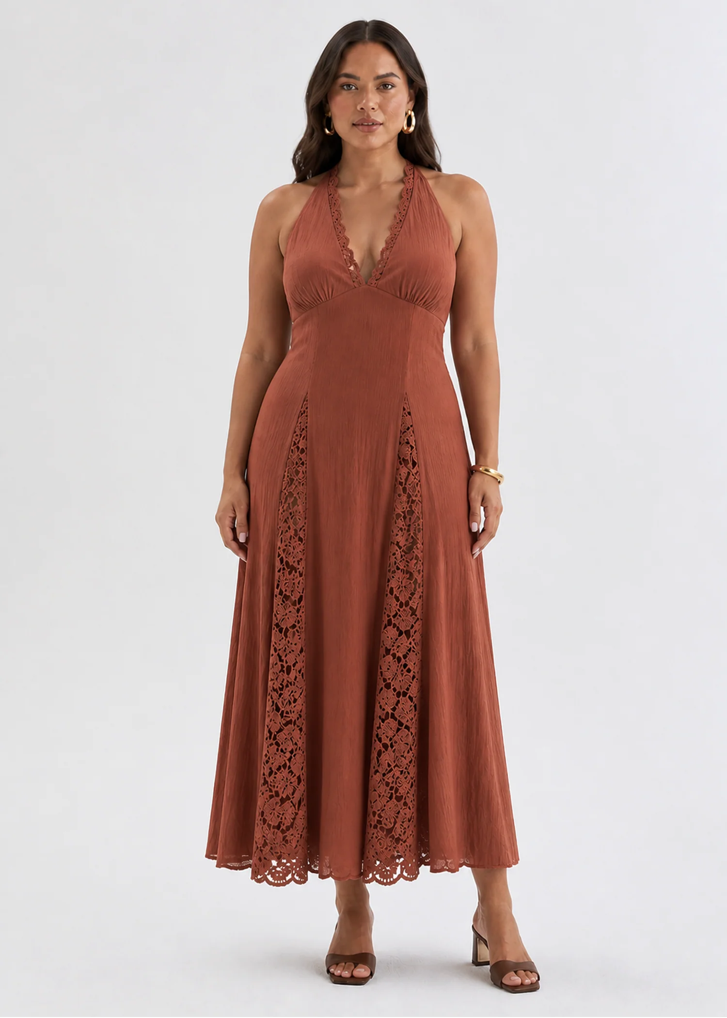 Lilian Lace Halter Midi Dress - Chocolate - Image 8