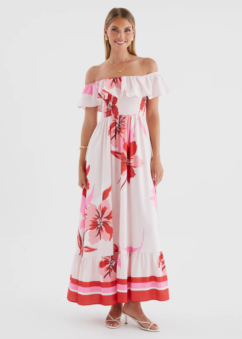 Lina Off Shoulder Maxi Dress - Strawberry Bloom - Image 4