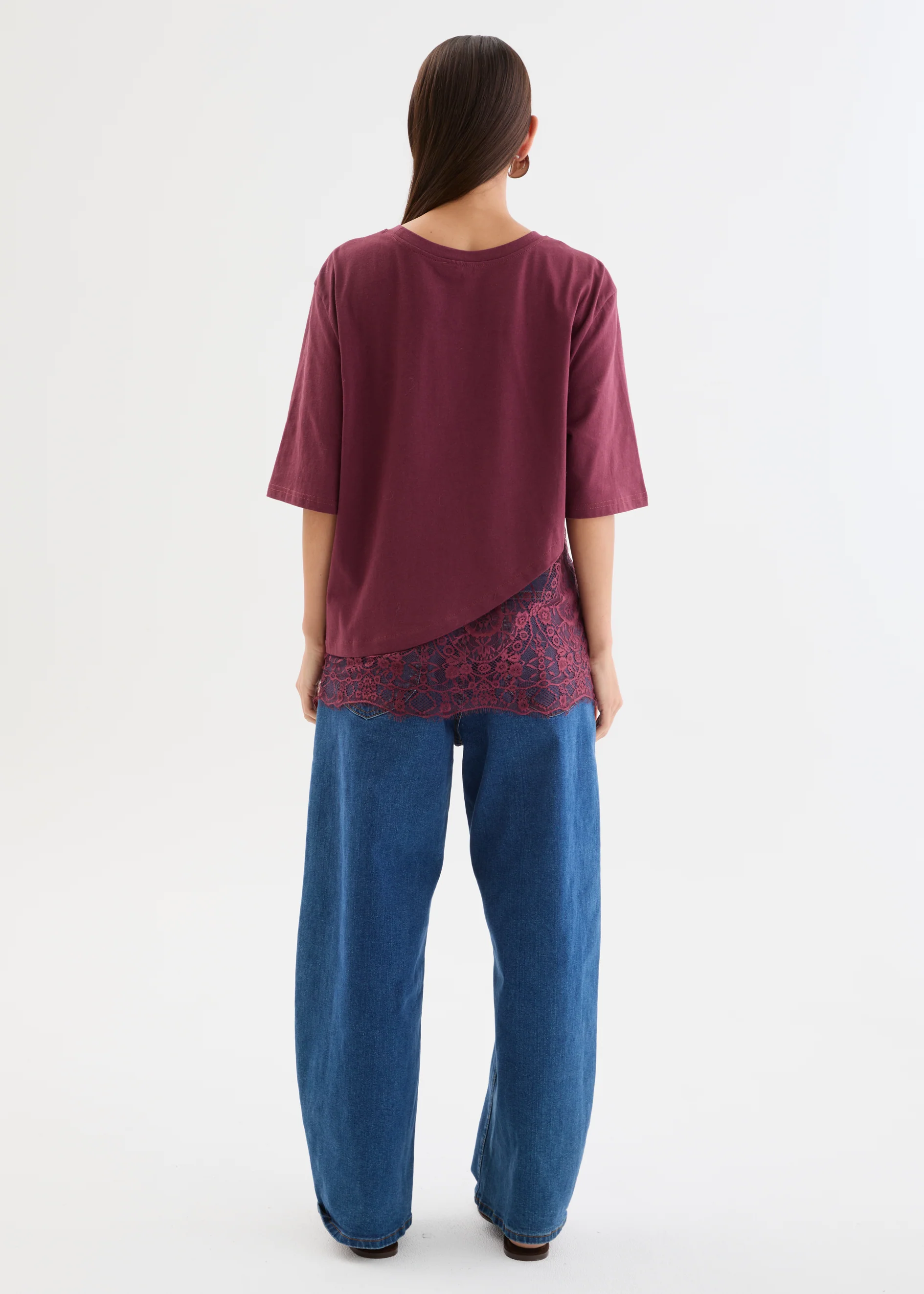 Lolana Lace Splice Top - Burgundy - Image 5