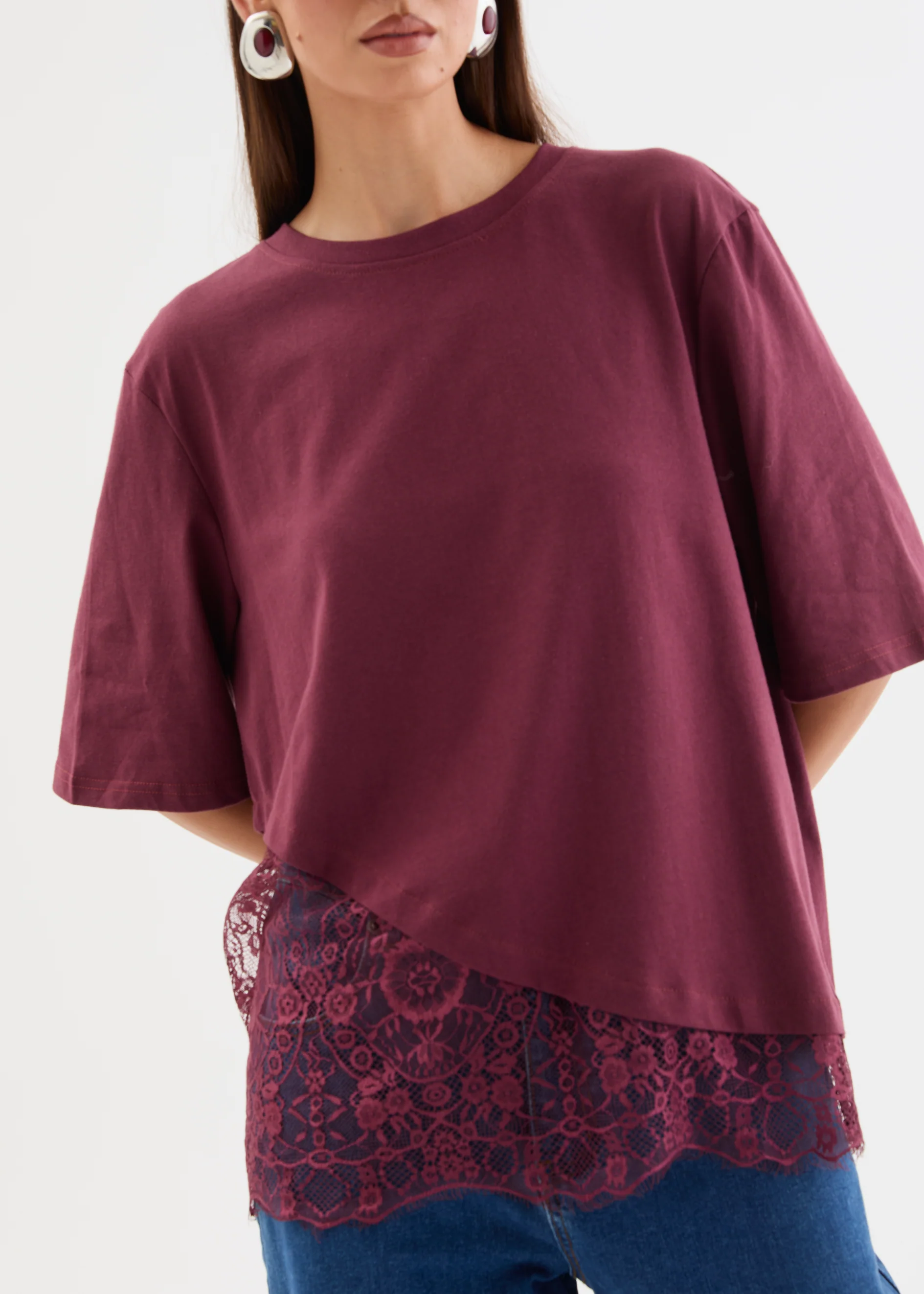 Lolana Lace Splice Top - Burgundy - Image 6