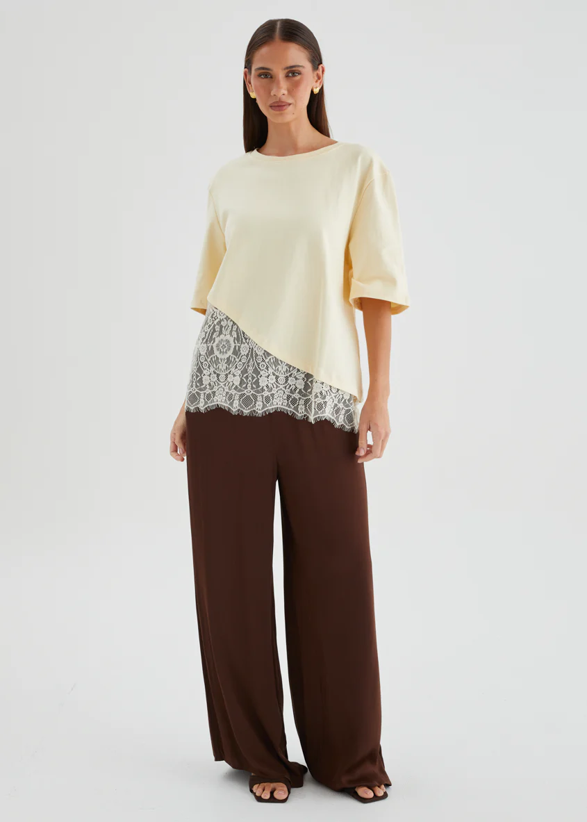 Lolana Lace Splice Top - Lemon - Image 4