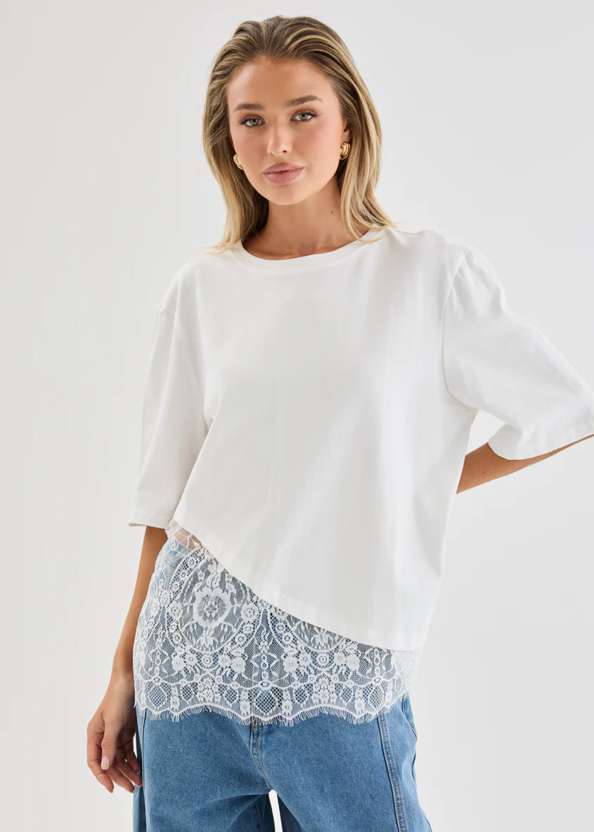 Lolana Lace Splice Top - Off White